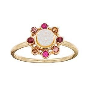 LC Lauren Conrad Gold Tone Simulated Stone Flower Motif Ring Size 7 Ruby/Pink